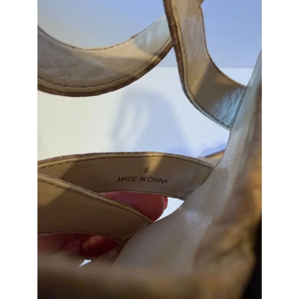 Talbots Beige Croc-Embossed Wedge Sandals